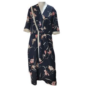 Vintage Iris Floral Faux Wrap Front Midi Dress